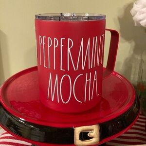 NEW Rae Dunn PEPPERMINT MOCHA  RED 12 OZ Stainless Steel Tumbler/Mug w Lid
